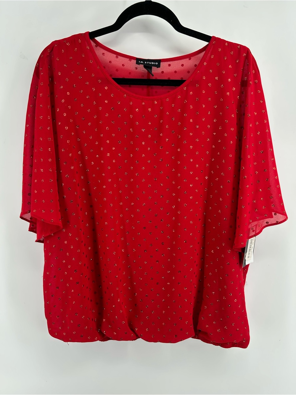 I.N. Studio Glitter/sequence Holiday Red Lined Blouse Women's Size Large NWT